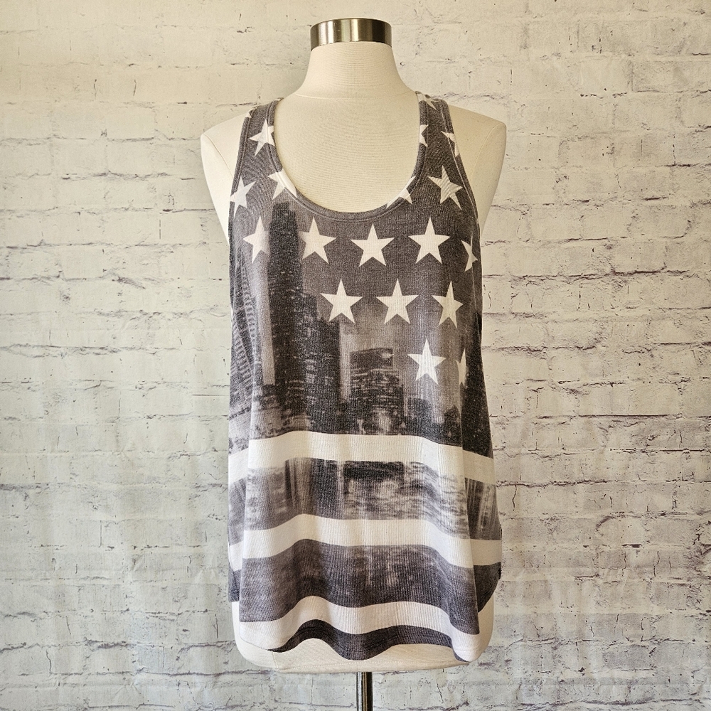 Phil Love Stars & Stripes Skyline Grey Tone Tank Top Medium